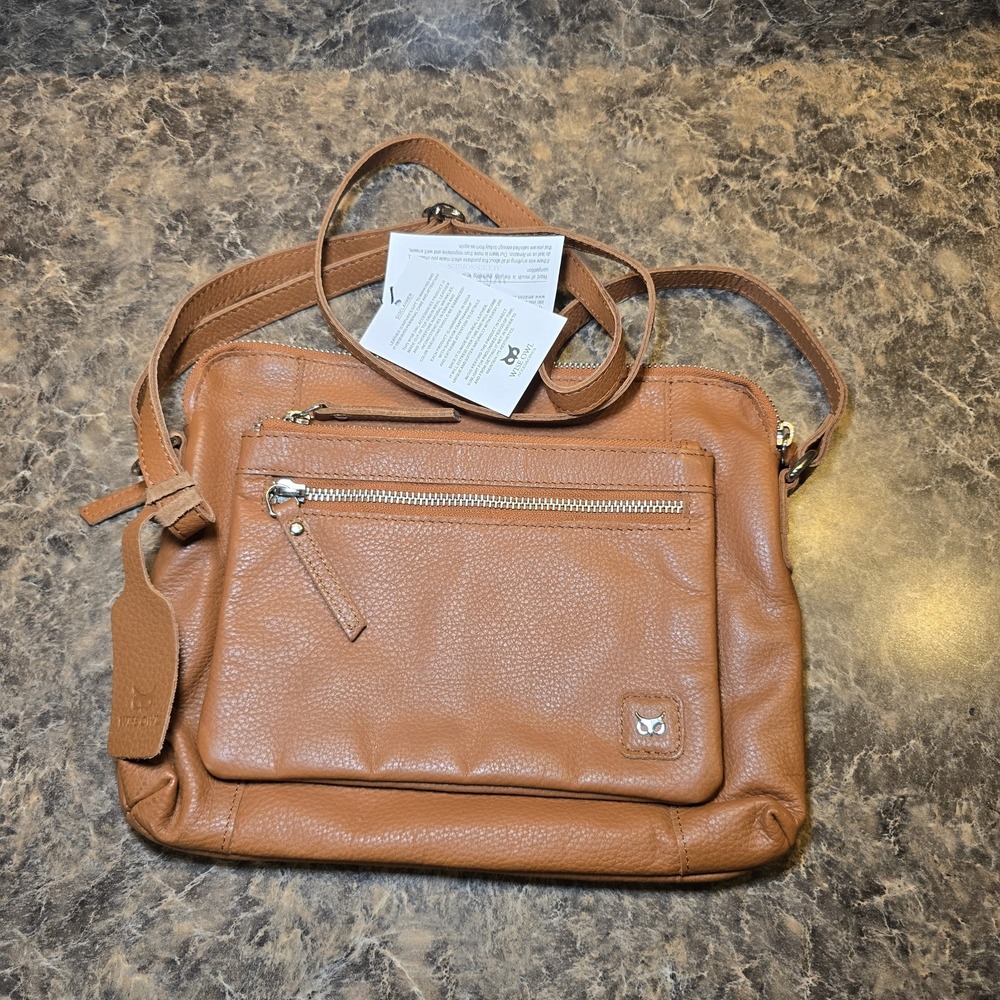 Wise‎ Owl Leather Purse Crossbody Brown New  9x11"